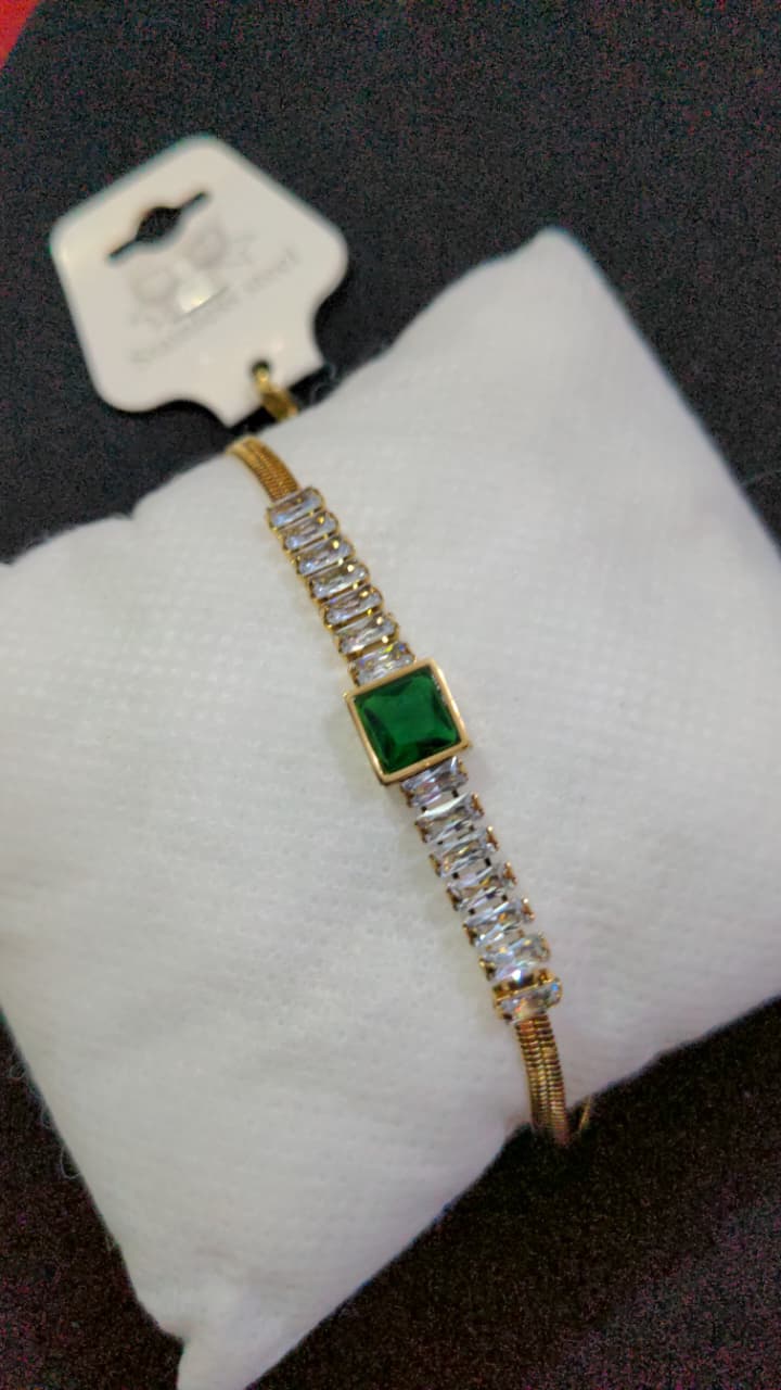 Bracelet with Green Square Stone & Clear Rectangular Accents – The Sam Collection