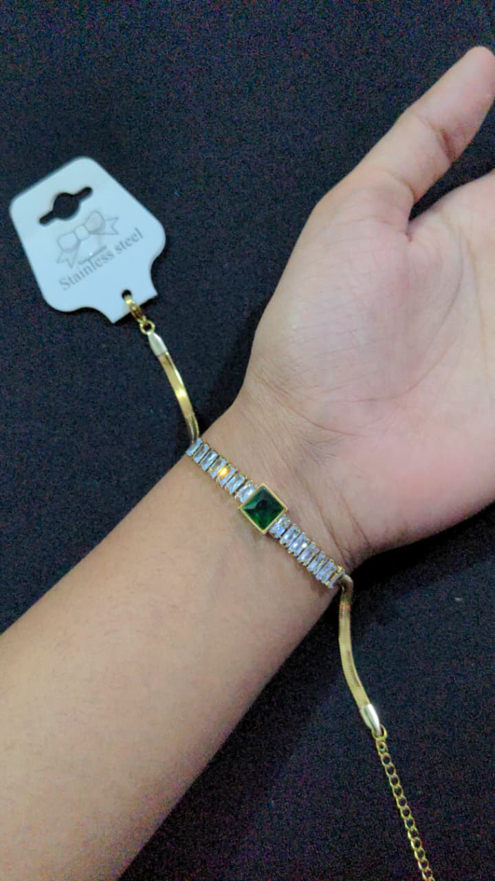 Bracelet with Green Square Stone & Clear Rectangular Accents – The Sam Collection
