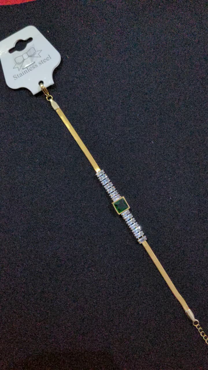 Bracelet with Green Square Stone & Clear Rectangular Accents – The Sam Collection